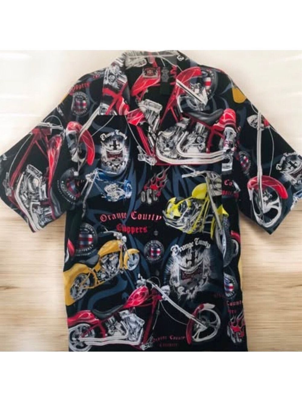 Orange County Choppers Men's Cycling Graphic Button Down Shirt Size L Like New